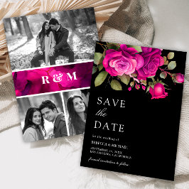 Fuchsia Hot Pink Rozen Foto Collage Zwarte Trouwda Save The Date