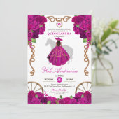 Fuchsia Hot Pink Rozen Western Charro Quinceañera Kaart (Staand voorkant)