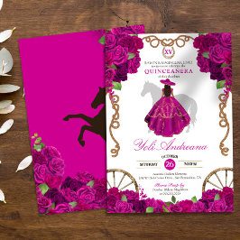 Fuchsia Hot Pink Rozen Western Charro Quinceañera Kaart