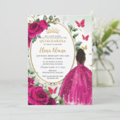 Fuchsia Hot roze bloemig bruin prinses quinceañera Kaart (Staand voorkant)