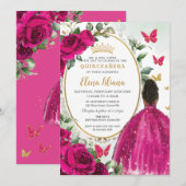 Fuchsia Hot roze bloemig bruin prinses quinceañera Kaart (Voorkant / Achterkant)