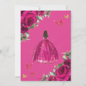 Fuchsia Hot roze bloemige prinses jurk quinceañera Save The Date (Achterkant)