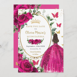 Fuchsia Hot roze bloemige prinses jurk quinceañera Save The Date