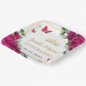 Fuchsia Hot roze bloemige vlinders Quinceañera Papieren Bordje (Gebogen)