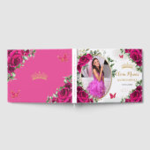 Fuchsia Hot Roze Rozen Bloemen Quinceanera Foto Gastenboek (Volledig)