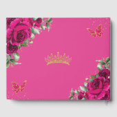 Fuchsia Hot Roze Rozen Bloemen Quinceanera Foto Gastenboek (Achterkant)