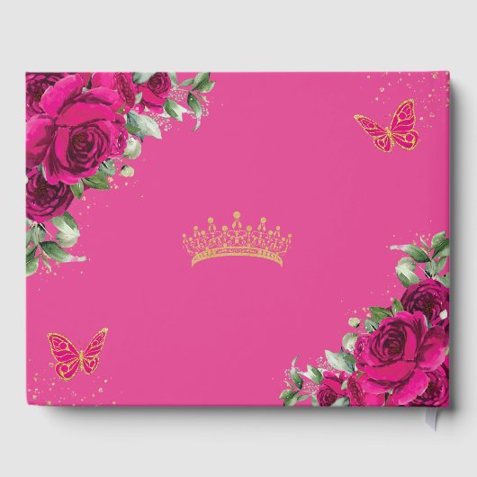 Fuchsia Hot Roze Rozen Bloemen Quinceanera Foto Gastenboek (Achterkant)