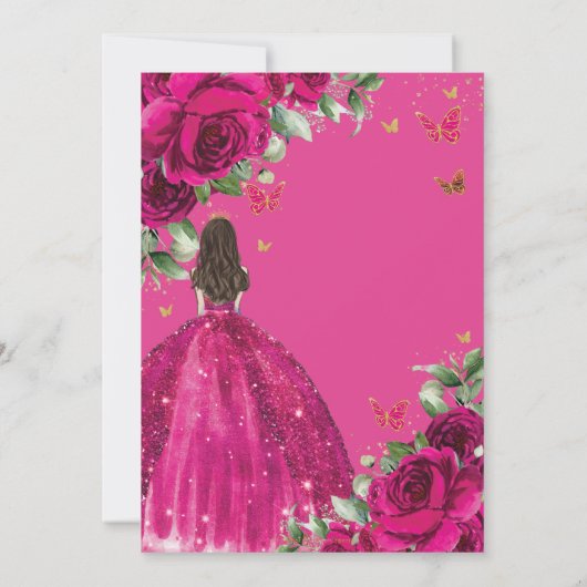 Fuchsia Hot Roze Rozen Bloemen Quinceañera Sweet 1 Kaart (Achterkant)