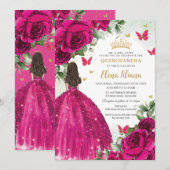 Fuchsia Hot Roze Rozen Bloemen Quinceañera Sweet 1 Kaart (Voorkant / Achterkant)