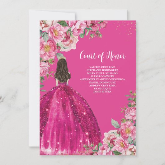 Fuchsia Hot Roze Rozen Bloemen Quinceañera Sweet 1 Kaart (Achterkant)