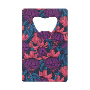 Fuchsia in blauw en paars creditkaart flessenopener