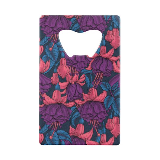 Fuchsia in blauw en paars creditkaart flessenopener (Achterkant)