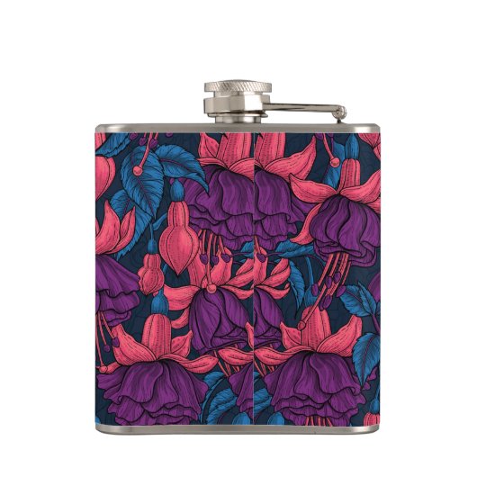 Fuchsia in blauw en paars heupfles (Achterkant)