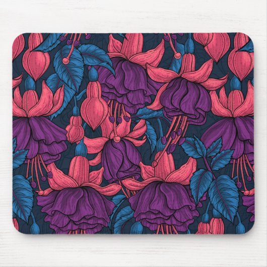Fuchsia in blauw en paars muismat (Voorkant)