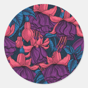 Fuchsia in blauw en paars ronde sticker
