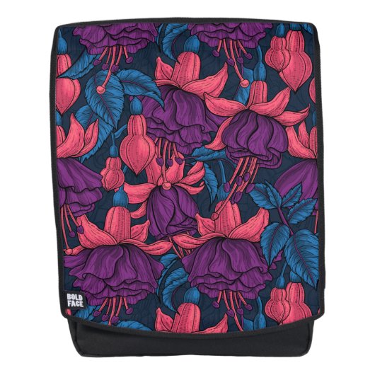 Fuchsia in blauw en paars rugtassen (Voorkant)