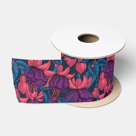 Fuchsia in blauw en paars satijnen lint (Spoel)
