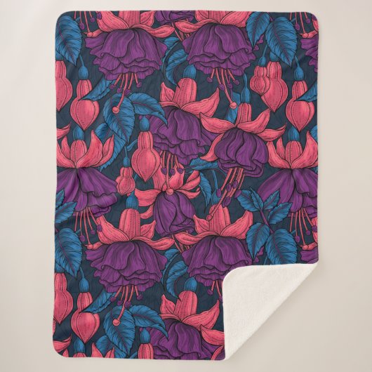 Fuchsia in blauw en paars sherpa deken (Voorkant)