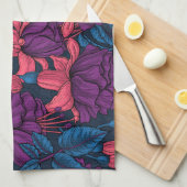 Fuchsia in blauw en paars theedoek (Quarter Fold)