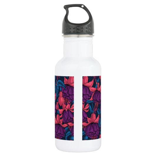 Fuchsia in blauw en paars waterfles (Achterkant)