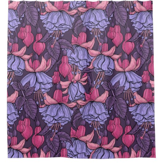 Fuchsia in roze en violet douchegordijn (Voorkant)