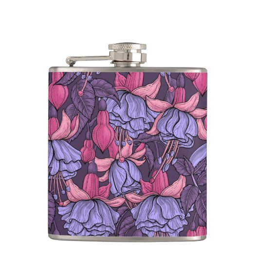 Fuchsia in roze en violet heupfles (Voorkant)
