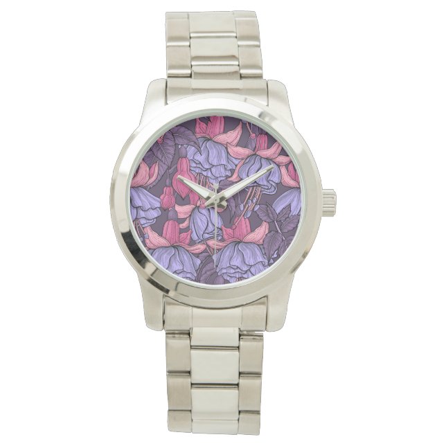 Fuchsia in roze en violet horloge (Voorkant)