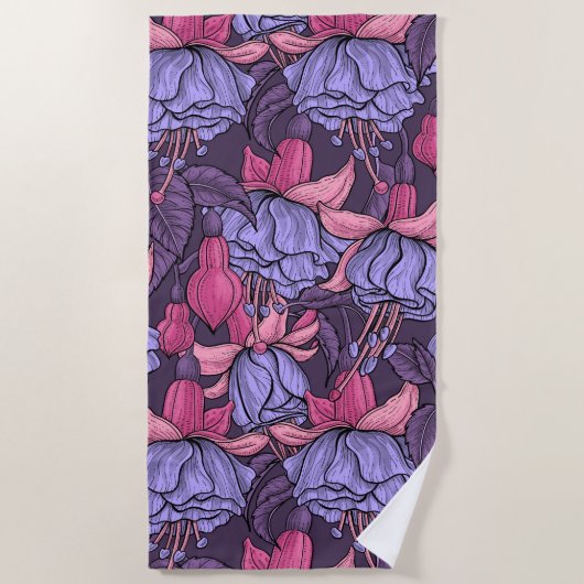 Fuchsia in roze en violet strandlaken (Voorkant)