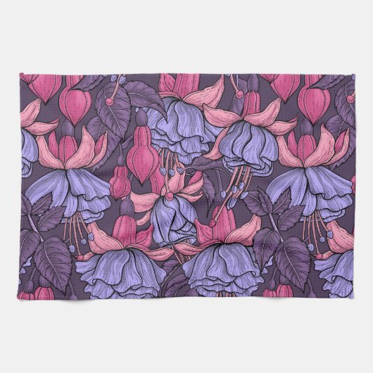 Fuchsia in roze en violet theedoek (Horizontaal)