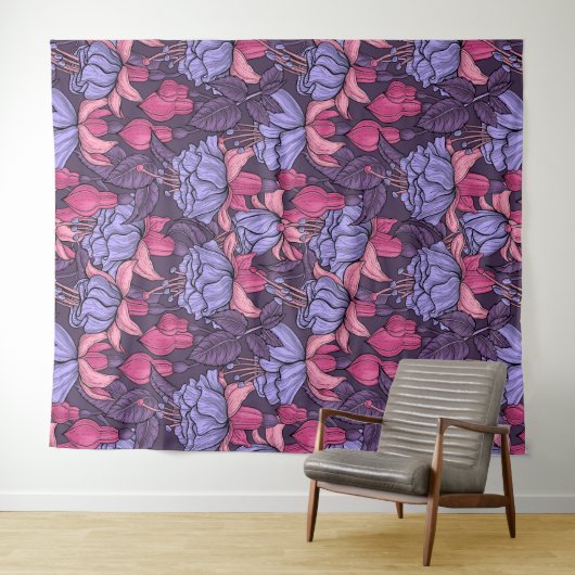 Fuchsia in roze en violet wandkleed (In Situ (horizontaal))