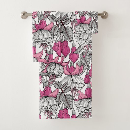 Fuchsia in wit en roze bad handdoek (Insitu)