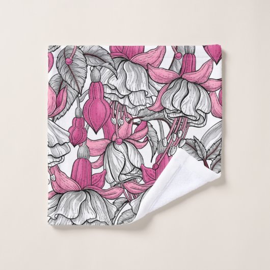 Fuchsia in wit en roze bad handdoek (Wasdoekje)