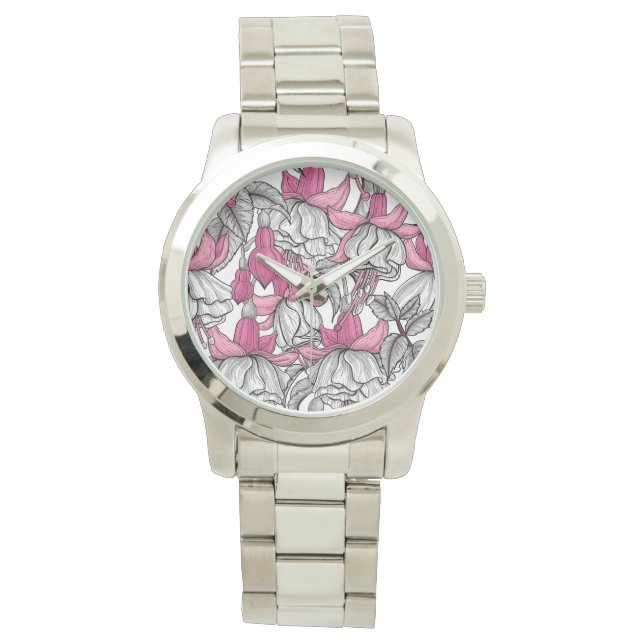 Fuchsia in wit en roze horloge (Voorkant)