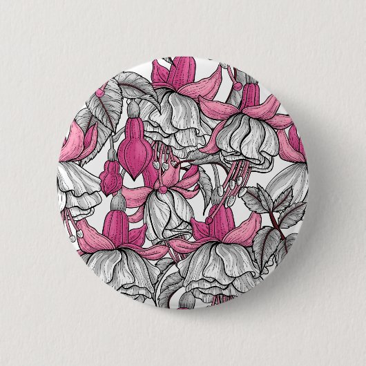 Fuchsia in wit en roze ronde button 5,7 cm (Voorkant)