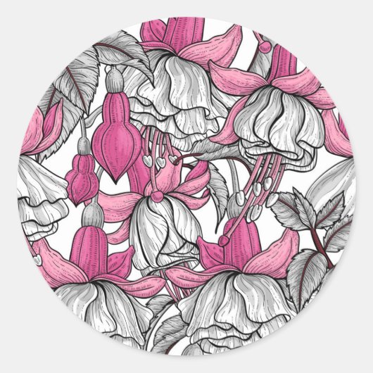 Fuchsia in wit en roze ronde sticker (Voorkant)