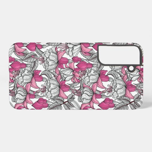 Fuchsia in wit en roze samsung galaxy hoesje (Achterkant horizontaal)