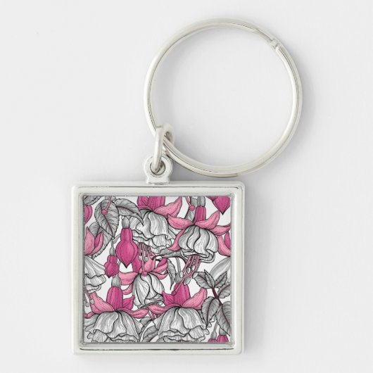 Fuchsia in wit en roze sleutelhanger (Voorkant)