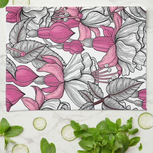 Fuchsia in wit en roze theedoek (Gevouwen)