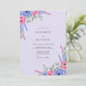 Fuchsia Indigo Blad Bruiloft Kaart (Staand voorkant)