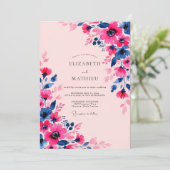 Fuchsia Indigo Bloeiende Lente Bruiloft Kaart (Staand voorkant)