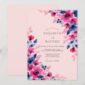 Fuchsia Indigo Bloeiende Lente Bruiloft Kaart (Voorkant / Achterkant)