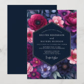 Fuchsia Indigo Bloom Wedding Kaart (Voorkant / Achterkant)