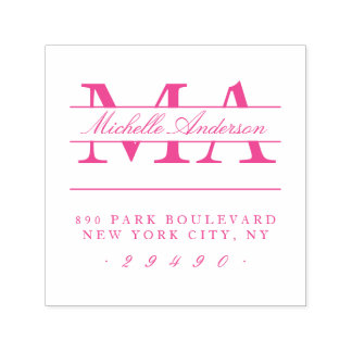 Fuchsia Initialen & Naam Kalligrafie Retouradres Zelfinktende Stempel