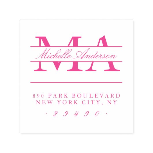 Fuchsia Initialen & Naam Kalligrafie Retouradres Zelfinktende Stempel (Design)