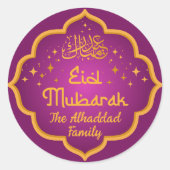 Fuchsia Islamitisch Eid Mubarak met naam Ronde Sticker (Voorkant)