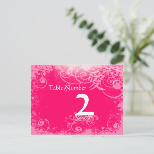 Fuchsia Kanji for Love Swirl Table Number Kards Briefkaart (Staand voorkant)