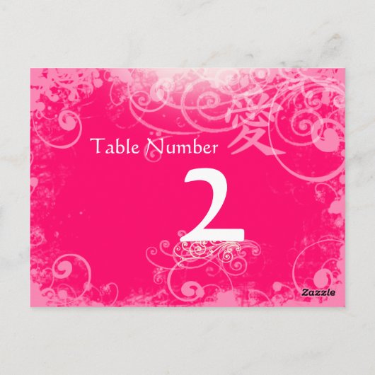 Fuchsia Kanji for Love Swirl Table Number Kards Briefkaart (Achterkant)