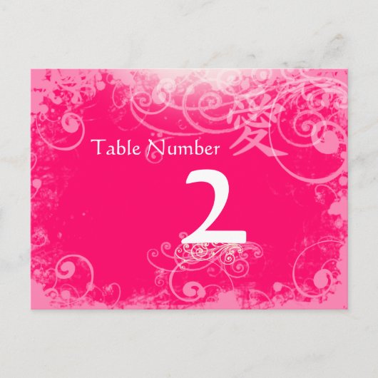 Fuchsia Kanji for Love Swirl Table Number Kards Briefkaart (Voorkant)