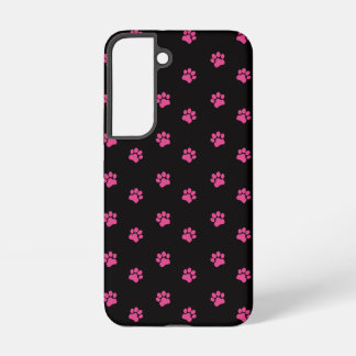 Fuchsia Kattenpoot Patroon op Zwarte Achtergrond Samsung Galaxy Hoesje