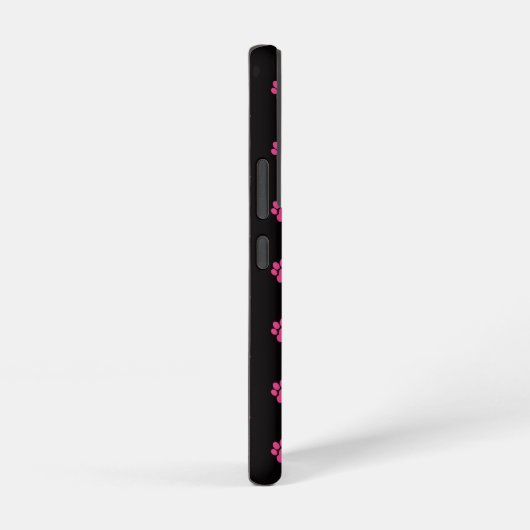 Fuchsia Kattenpoot Patroon op Zwarte Achtergrond Samsung Galaxy Hoesje (Rechterkant)